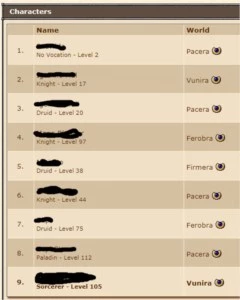 Venda de conta com varios Chars do tibia