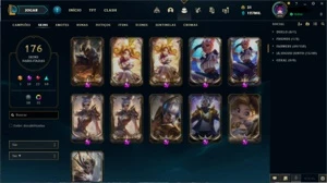 Conta lol lv alto com skins prestigio, muitos emotes e icone - League of Legends