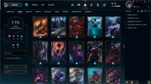Conta lol lv alto com skins prestigio, muitos emotes e icone - League of Legends