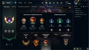 Conta lol lv alto com skins prestigio, muitos emotes e icone - League of Legends