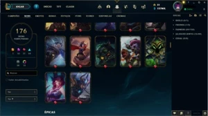 Conta lol lv alto com skins prestigio, muitos emotes e icone - League of Legends