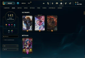 Conta Unranked com TODOS os champs e 143 Skins + Icones raro - League of Legends LOL