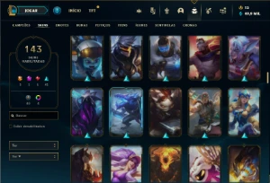 Conta Unranked com TODOS os champs e 143 Skins + Icones raro - League of Legends LOL