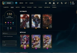 Conta bronze 1 com TODOS os champs e 130 Skins + 2 Prestigio - League of Legends LOL