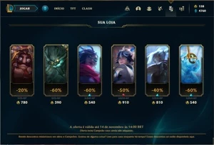Conta bronze 1 com TODOS os champs e 130 Skins + 2 Prestigio - League of Legends LOL