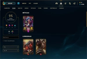 Conta Unranked com 46 Champs e 25 Skins + 2 Fragmentos - League of Legends LOL