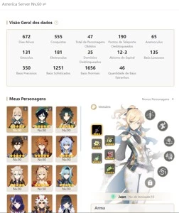 Genshin Impact - AR 57 - 10xCharacters 5* - 7xWeapons 5*
