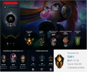 CONTA DE LOL GOLD 4, 62 SKINS, 105 CHAMPS E NÍVEL 300 - League of Legends
