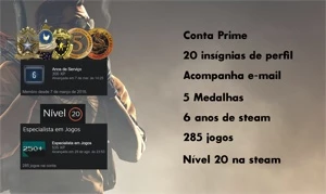 CSGO Prime, 5 Medalhas, 285 Jogos e Steam Level 20. - Counter Strike