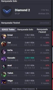 Conta League of Legends Diamante 2 - 33 Champ - 5 skins LOL