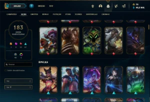 Conta ouro 3 com TODOS os champs e 182 Skins + 750 RP - League of Legends LOL