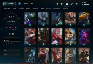 Conta ouro 3 com TODOS os champs e 182 Skins + 750 RP - League of Legends LOL