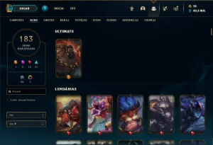 Conta ouro 3 com TODOS os champs e 182 Skins + 750 RP - League of Legends LOL