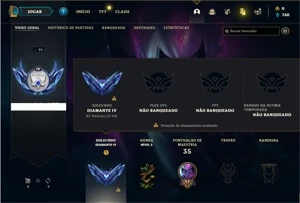 Conta diamante 4 com 31 Champs e 2 Skins - League of Legends LOL