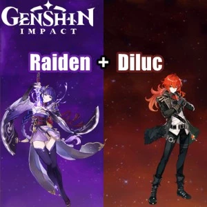 Contas Genshin Impact AR 7 com Shogun Raiden e Diluc