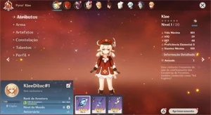 Conta Genshin Impact AR 5 com Klee e Diluc