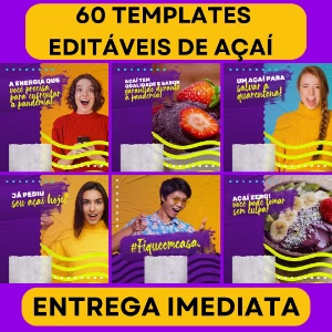 Pack Artes Canva Açaí – 60 Temas Editáveis para Açaiterias - Others