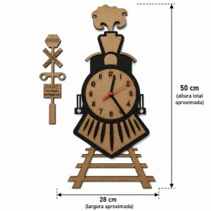 Relógio de Parede Locomotiva em MDF 70 x 46 cm - Artesanato e Personalizados