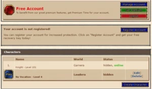 KNIGHT 101 GARNERA - PVP (CONTA NÃO REGISTRADA) - Tibia