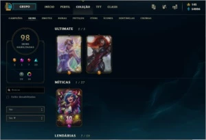 Conta 98 skins Gold 1 criada na season 2 - League of Legends LOL