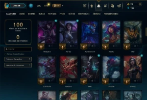 Platina 4 com 100 Champs e 17 Skins + 125 Essencias Miticas - League of Legends LOL