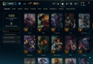 Platina 4 com 100 Champs e 17 Skins + 125 Essencias Miticas - League of Legends LOL