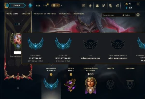 Platina 4 com 100 Champs e 17 Skins + 125 Essencias Miticas