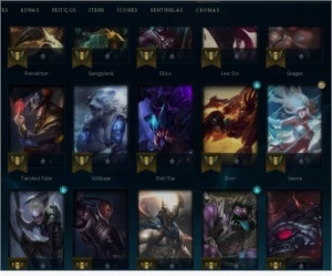Conta plat 4  lvl 63 52%de winrate. - League of Legends LOL