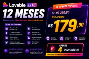 Lovable Lite + 300 Créditos - 12 Meses (Oficial) - Inteligência Artificial