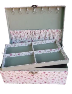 Porta-Joias Grande em Linho Floral de 4 Andares - Artesanato e Personalizados