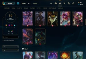Conta Diamante 3 com 72 Champs e 70 Skins + 15 Cromas - League of Legends LOL