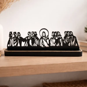 Santa Ceia de Mesa em MDF Preto e Dourado 42 cm