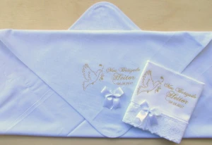 Kit Batizado com Manta, Toalha e Fralda de Boca - Artesanato e Personalizados