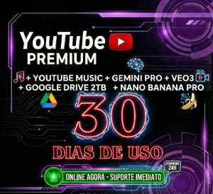 Youtube Premium - Youtube Music- Gemini Pro - Veo3 30 Dias - Assinaturas e Premium