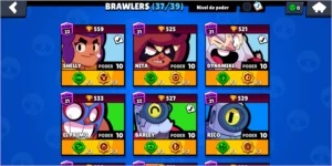 Conta brawl stars com 37 brawlers e 18 level 9