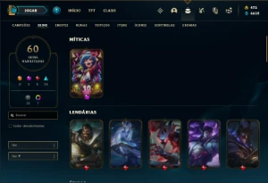 Conta ouro 4 com 65 Champs e 60 Skins + 8 Cromas - League of Legends LOL