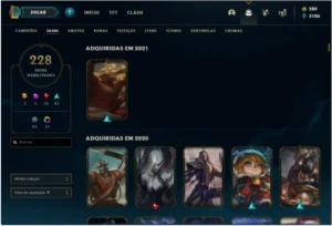 Conta d1, com icone de desafiante e 228 skins - League of Legends LOL