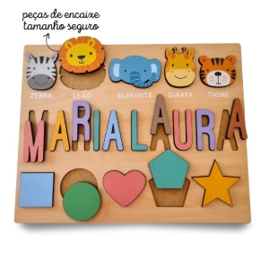 Tabuleiro de Encaixe com Nome em Madeira