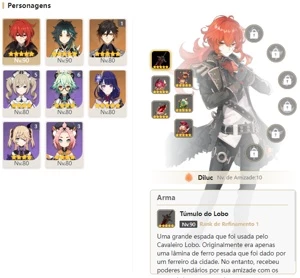 CONTA GENSHIN AR55 3 ARMAS 5⭐(2 DE ASSINATURA)+10 LENDARIOS - Grand Fantasia GF
