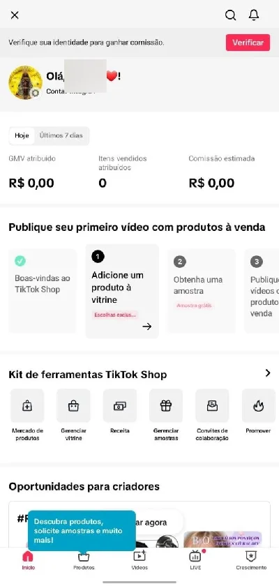 Conta Do Tiktok Shop Ativo + Monetizada +10K Seguidores - Redes Sociais