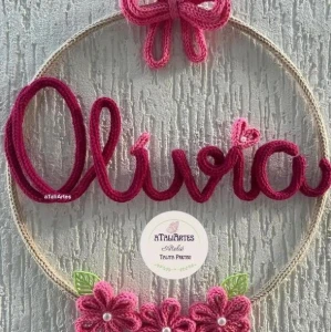 Porta Maternidade Laço e Flores Cores Vibrantes em Tricotin - Artesanato e Personalizados