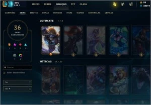 Conta League of Legends - 55 Campeões / 36 Skins / 37000 BE LOL