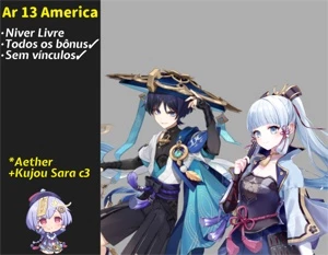 Scaramouche (Andarilho) + Ayaka e Qiqi, Ar 13 - Genshin Impact