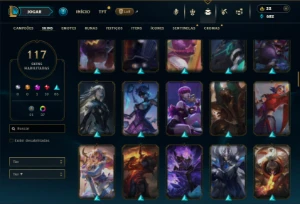 Bronze 4 com TODOS os champs e 117 Skins ( TOP / MID / JG ) - League of Legends LOL