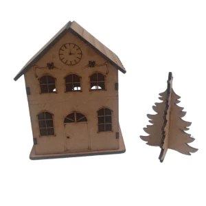 Kit 3 casinha mais 01 pinheirinho em mdf, maquete,... - Artesanato e Personalizados