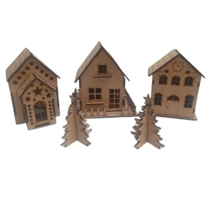Kit 3 casinha mais 01 pinheirinho em mdf, maquete,...