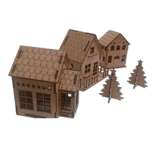 Kit 3 casinha mais 01 pinheirinho em mdf, maquete,... - Artesanato e Personalizados
