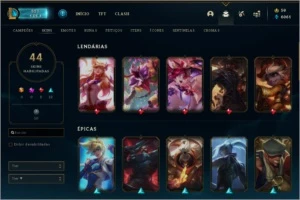 conta League of legends antiga com muitas skins e campeões LOL