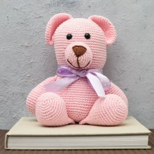Urso Rosa Amigurumi Crochê Artesanal Bebê Menina - Artesanato e Personalizados