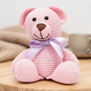 Urso Rosa Amigurumi Crochê Artesanal Bebê Menina - Artesanato e Personalizados